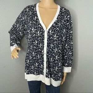 Nue Options Women’s Long Sleeve Button Down Cardigan Navy Blue and Off White 2X